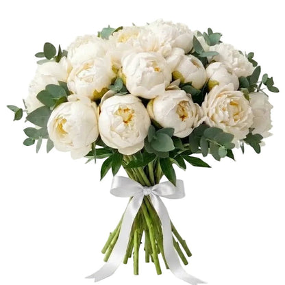 Delightful Bouquet of White Peonies with Eucalyptus - Florist London