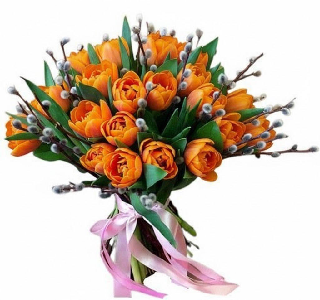 Double Tulips with Catkins Bouquet - Florist London