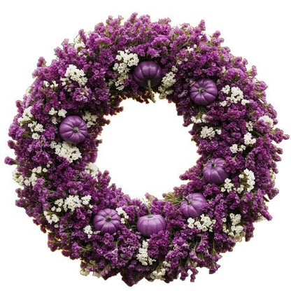 Duo Limonium Colour and Mini Pumpkin Halloween Wreath - Florist London