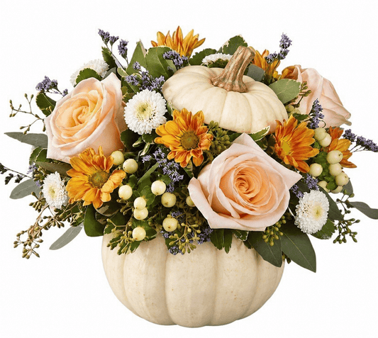 Elegant White Pumpkin with Roses - Florist London