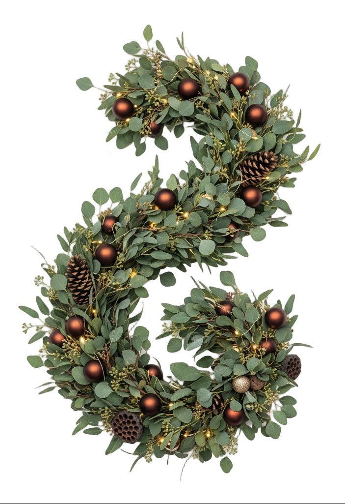 Eucalyptus Garland with Cooper Baubles and Lights - Florist London