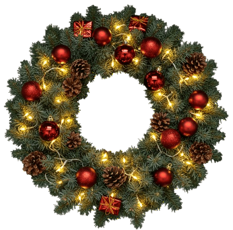 Festive Red Baubles with Lights Door Wreath - Florist London