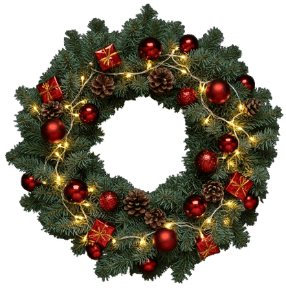 Festive Red Baubles with Lights Door Wreath - Florist London