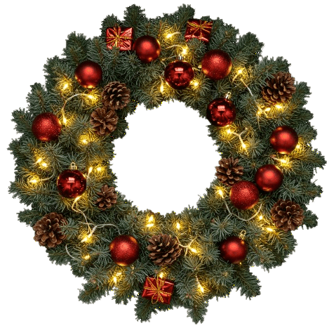 Festive Red Baubles with Lights Door Wreath - Florist London