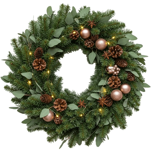 Festive Rose Gold Spruce Charm Wreath - Florist London