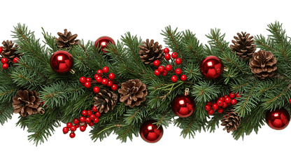 Festive Spruce Garland with Red Baubles and Ilex Berries - Florist London