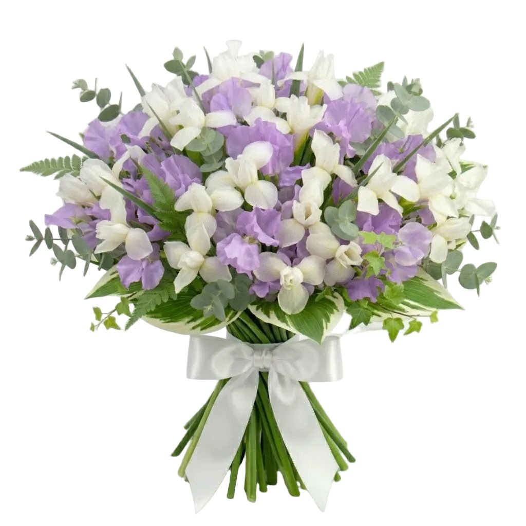 Fragrant Sweet Peas and White Irises Bouquet - Florist London