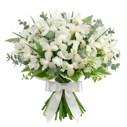 Fragrant Sweet Peas and White Irises Bouquet - Florist London