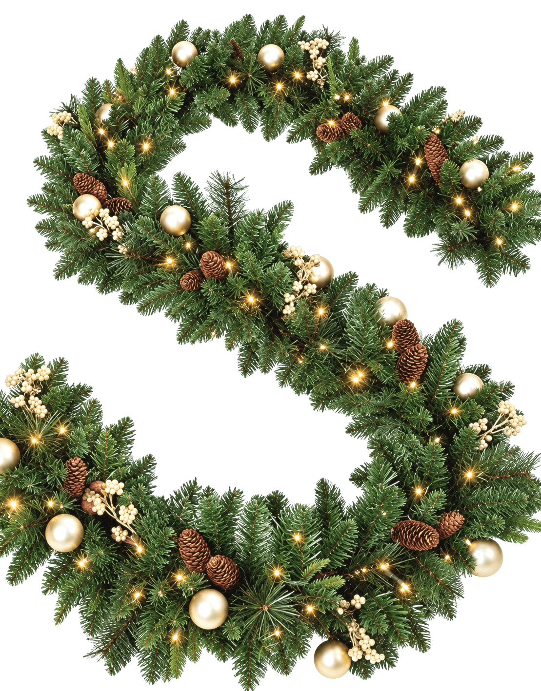 Fresh Spruce Garland Gold Baubles and Cones - Florist London