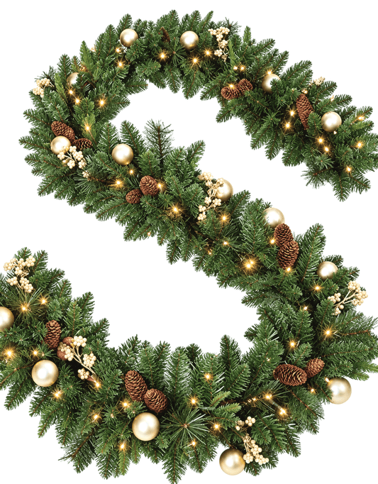 Fresh Spruce Garland Gold Baubles and Cones - Florist London