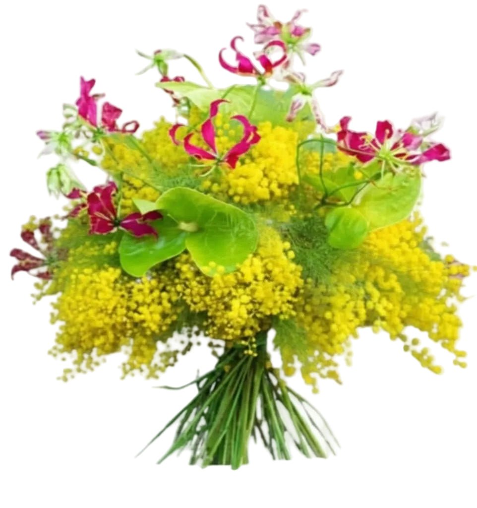 Gloriosa with Mimosa Bouquet - Florist London