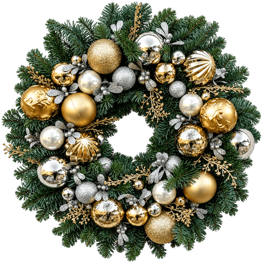 Gold and Silver Baubles Holiday Wreath - Florist London