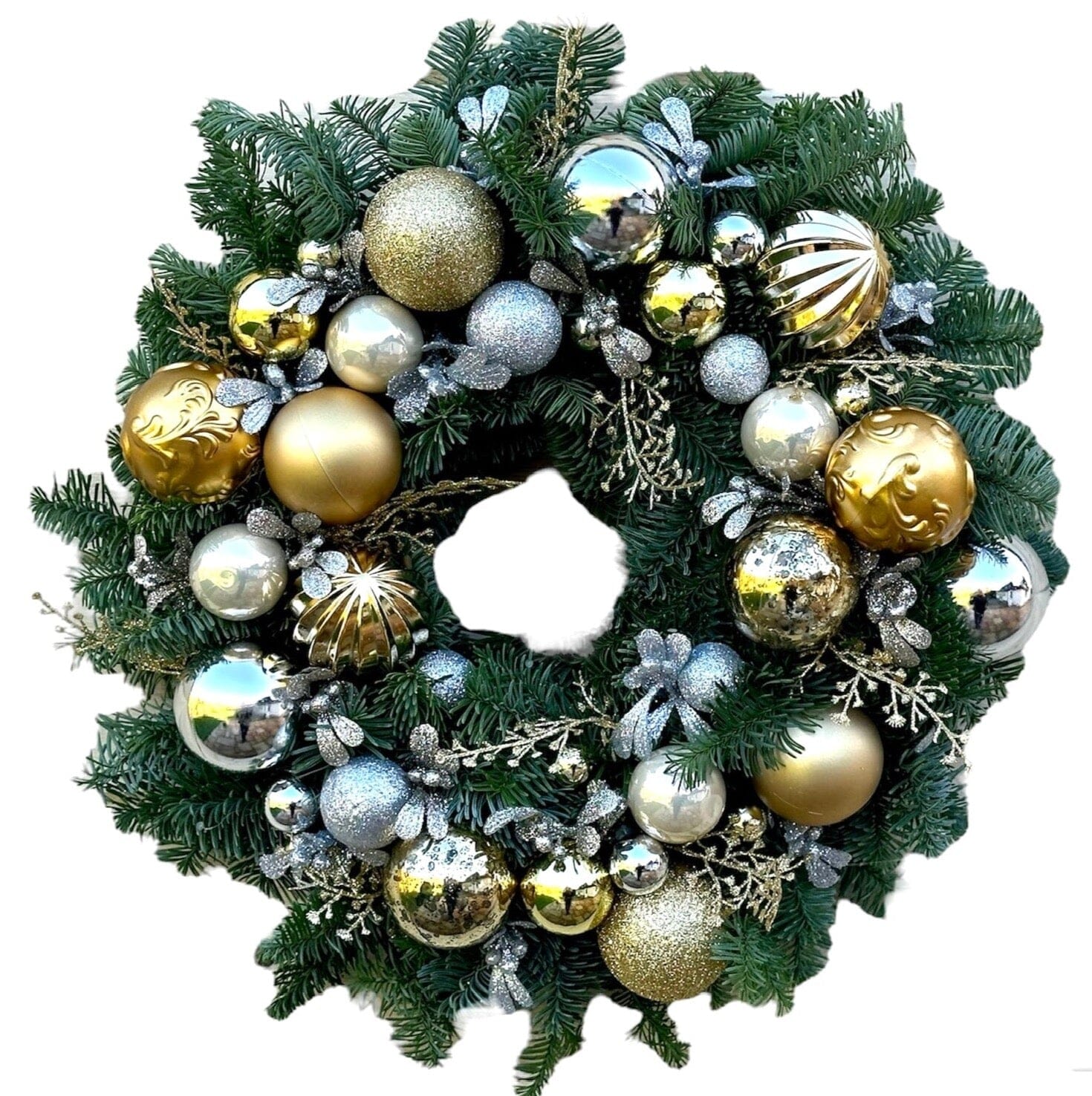 Gold and Silver Baubles Holiday Wreath - Florist London