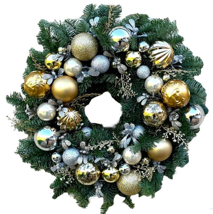 Gold and Silver Baubles Holiday Wreath - Florist London