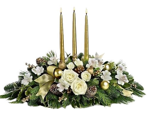 Gold Christmas Centerpiece with Fresh Flowers - Florist London