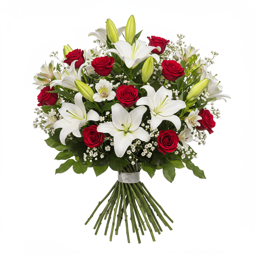 Gorgeous Bouquet of Lily and Red Roses - Florist London