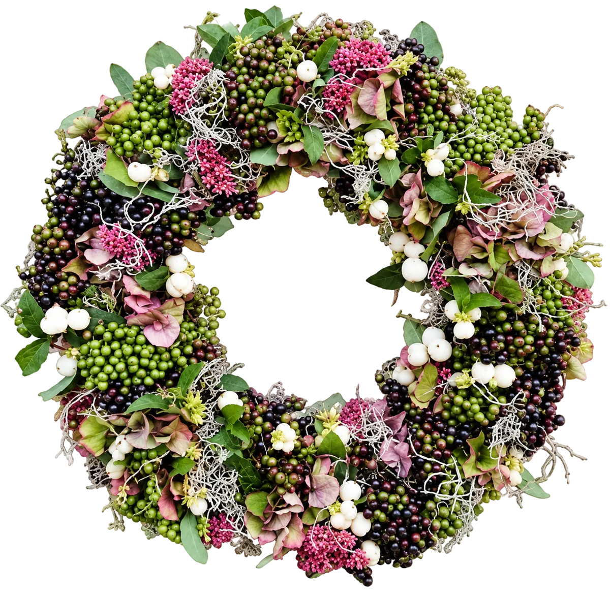 Green and Black Berry Door Wreath - Florist London