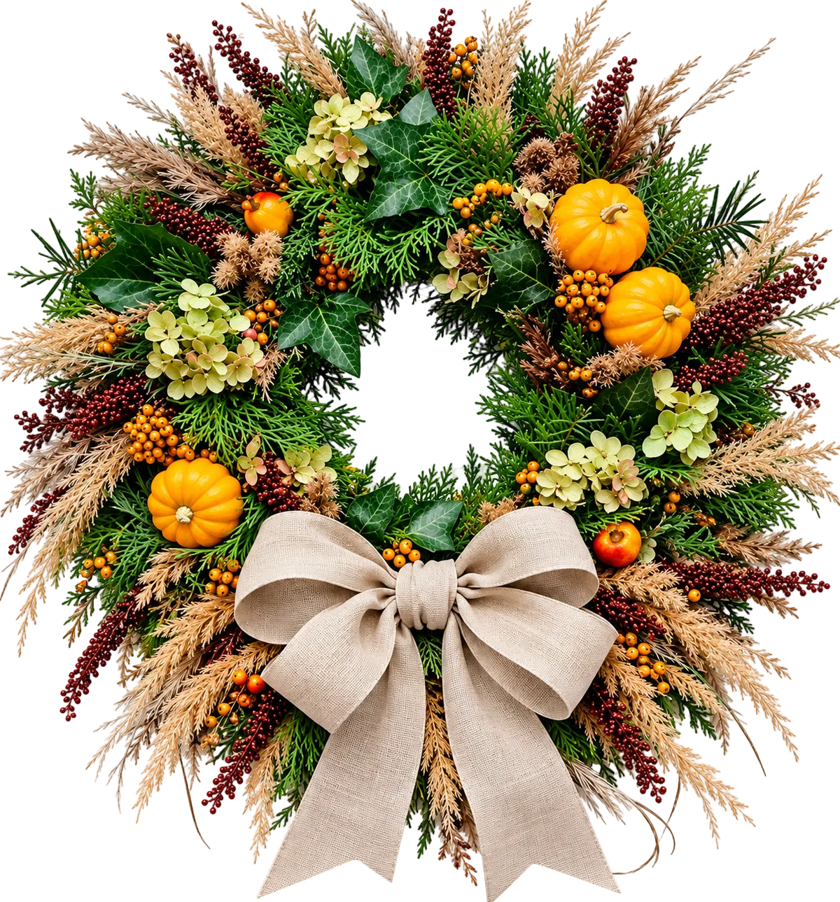 Green Autumn Wreath with Pumpkins - Florist London