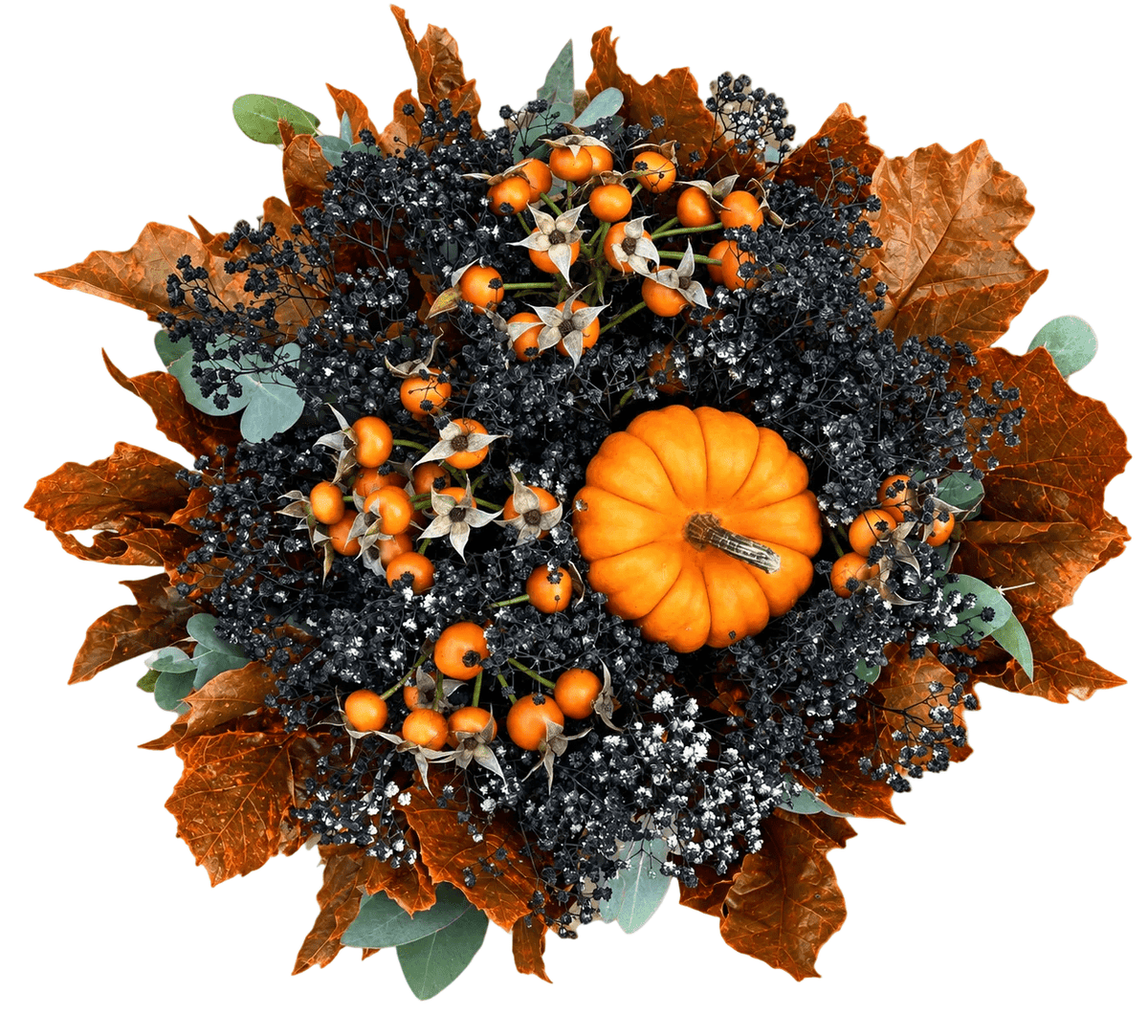 Gypsophila Flowers with Berry Pumpkin Arrangement - Florist London