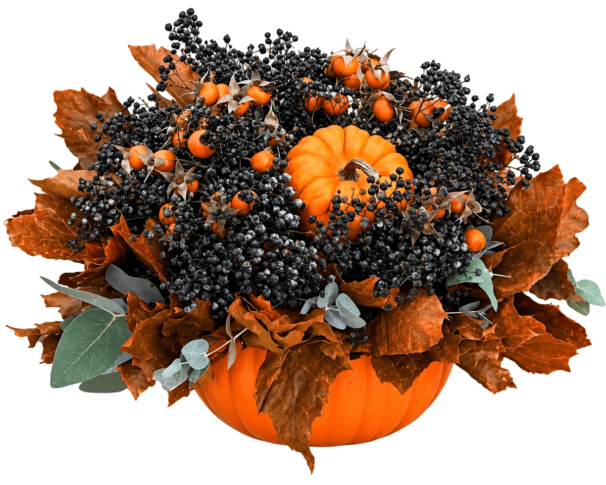 Gypsophila Flowers with Berry Pumpkin Arrangement - Florist London