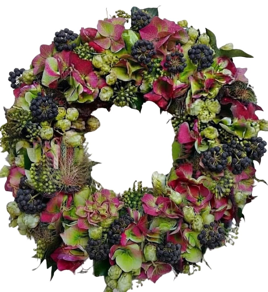 Hydrangea and Hops Autumn Wreath - Florist London