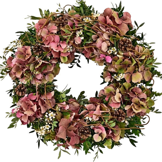 Hydrangea and Wax Flowers Christmas Wreath - Florist London