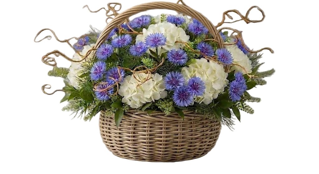 Hydrangea with Cornflowers and Willow Twist Basket - Florist London