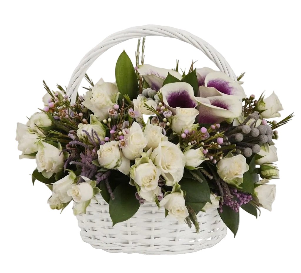 Ivory Spray Roses with Calla Lily Basket - Florist London