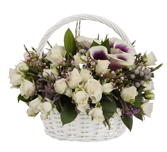 Ivory Spray Roses with Calla Lily Basket - Florist London