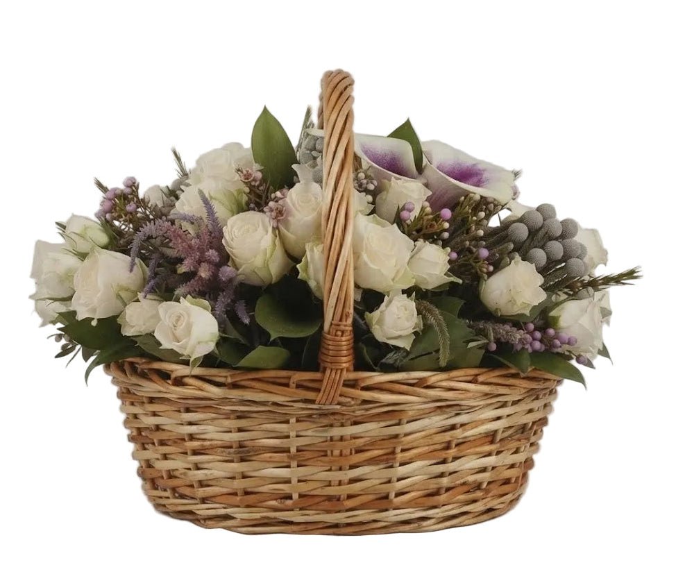 Ivory Spray Roses with Calla Lily Basket - Florist London