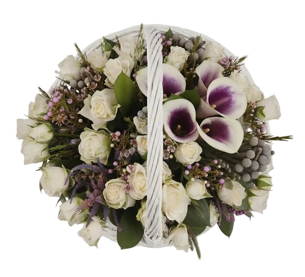 Ivory Spray Roses with Calla Lily Basket - Florist London