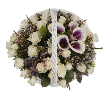 Ivory Spray Roses with Calla Lily Basket - Florist London