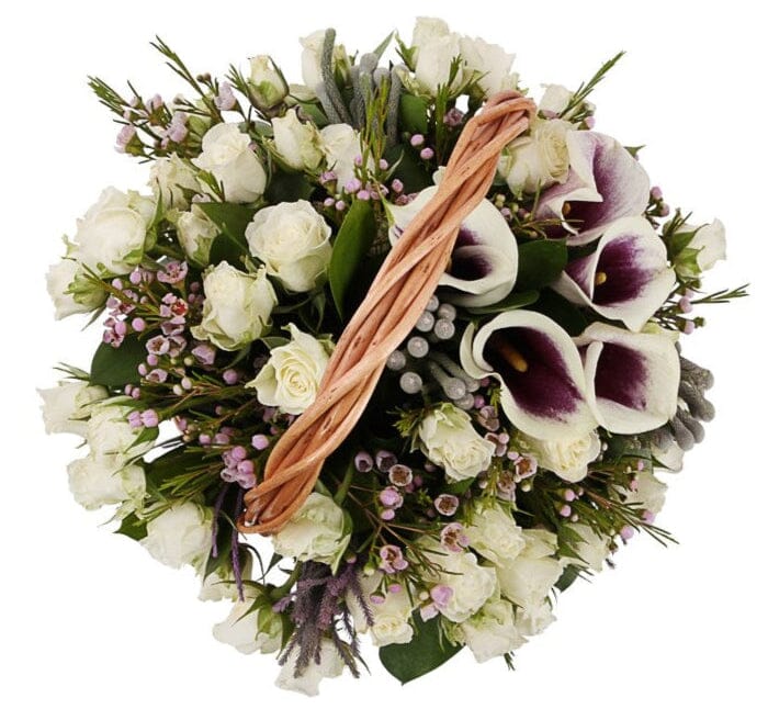 Ivory Spray Roses with Calla Lily Basket