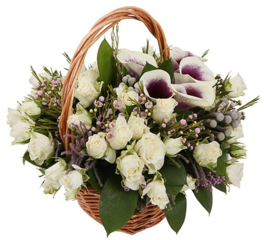 Ivory Spray Roses with Calla Lily Basket
