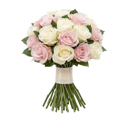 Light Pink and Ivory Roses Wedding Bouquet - Florist London