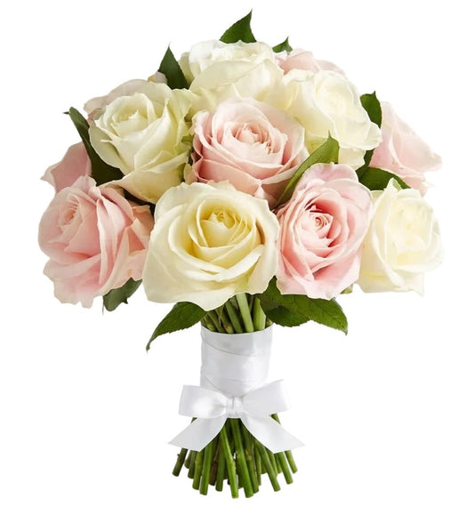 Light Pink and Ivory Roses Wedding Bouquet - Florist London