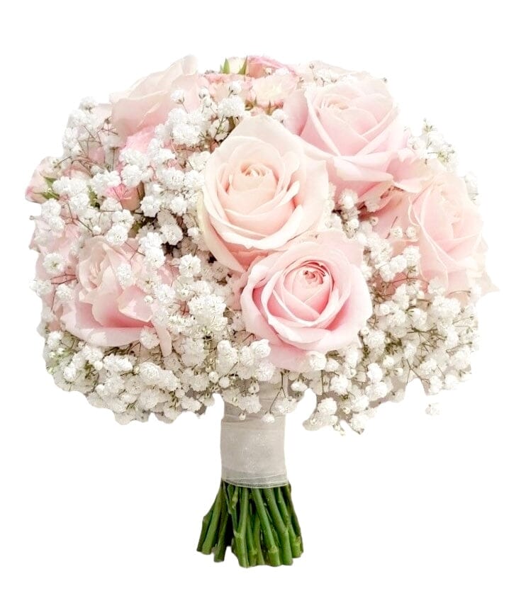 Light Pink Roses with Gypsophila Wedding Bouquet - Florist London