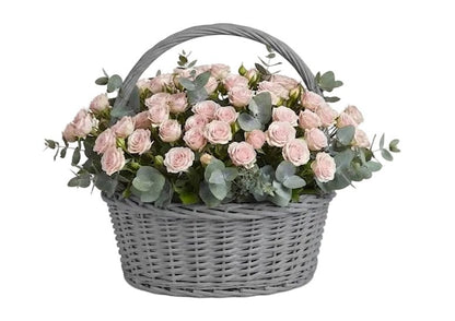 Light Pink Spray Roses with Eucalyptus Basket - Florist London