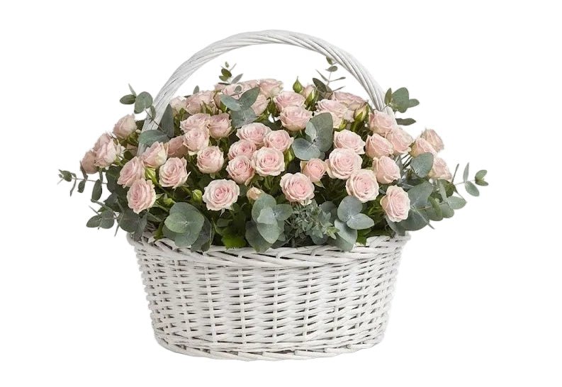 Light Pink Spray Roses with Eucalyptus Basket - Florist London