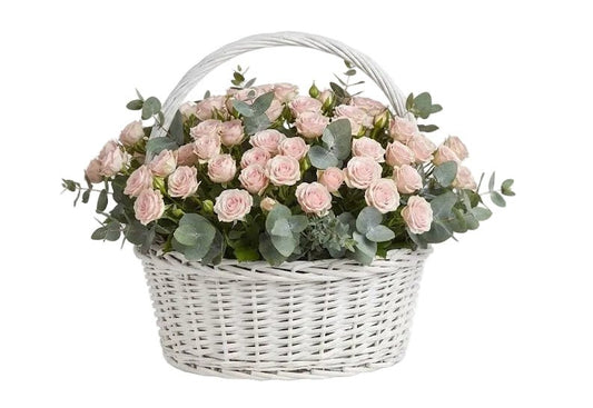 Light Pink Spray Roses with Eucalyptus Basket - Florist London