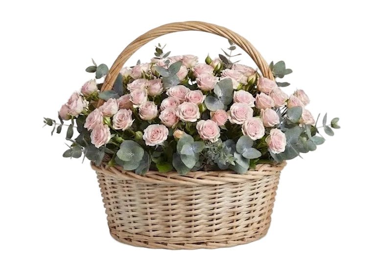 Light Pink Spray Roses with Eucalyptus Basket - Florist London