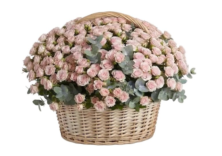 Light Pink Spray Roses with Eucalyptus Basket - Florist London