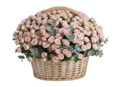 Light Pink Spray Roses with Eucalyptus Basket - Florist London