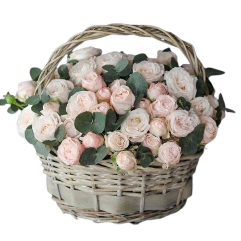 Light Pink Spray Roses with Eucalyptus Basket - Florist London
