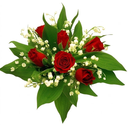Lily of the Valley and Red Roses Bouquet - Florist London