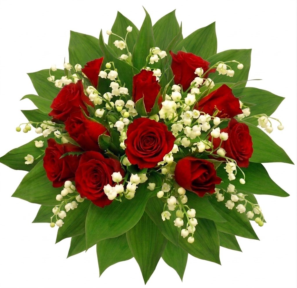 Lily of the Valley and Red Roses Bouquet - Florist London