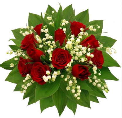 Lily of the Valley and Red Roses Bouquet - Florist London