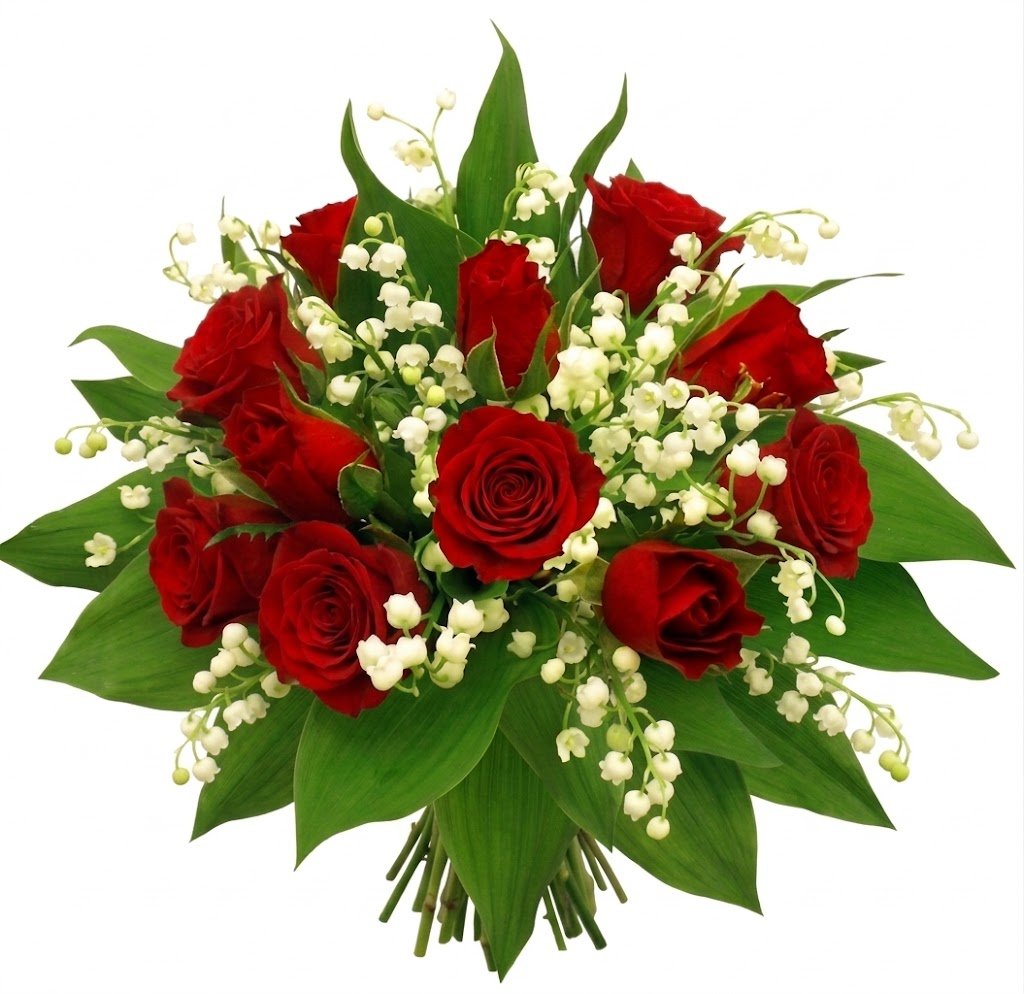 Lily of the Valley and Red Roses Bouquet - Florist London