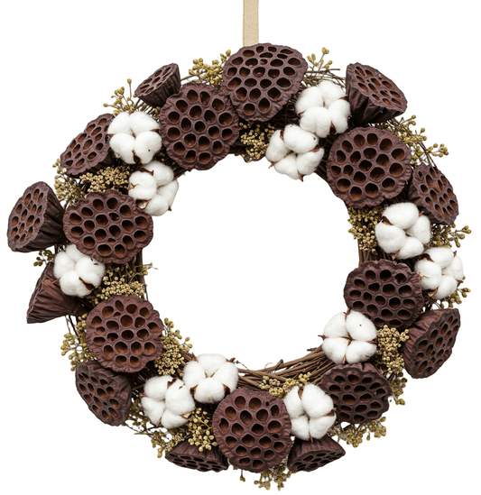 Lotus and Cotton Harvest Door Wreath - Florist London