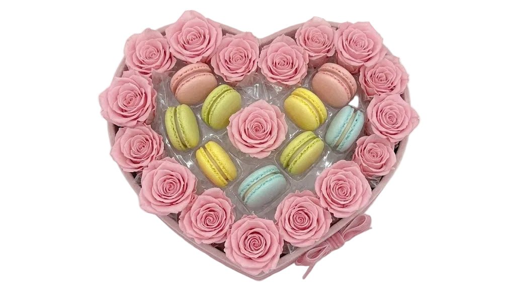 Lovely Sweet Box of Roses and Macaroons - Florist London